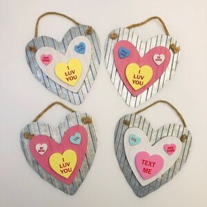 Handmade Valentine's Day Galvanized Wood Candy Heart Wall Decor